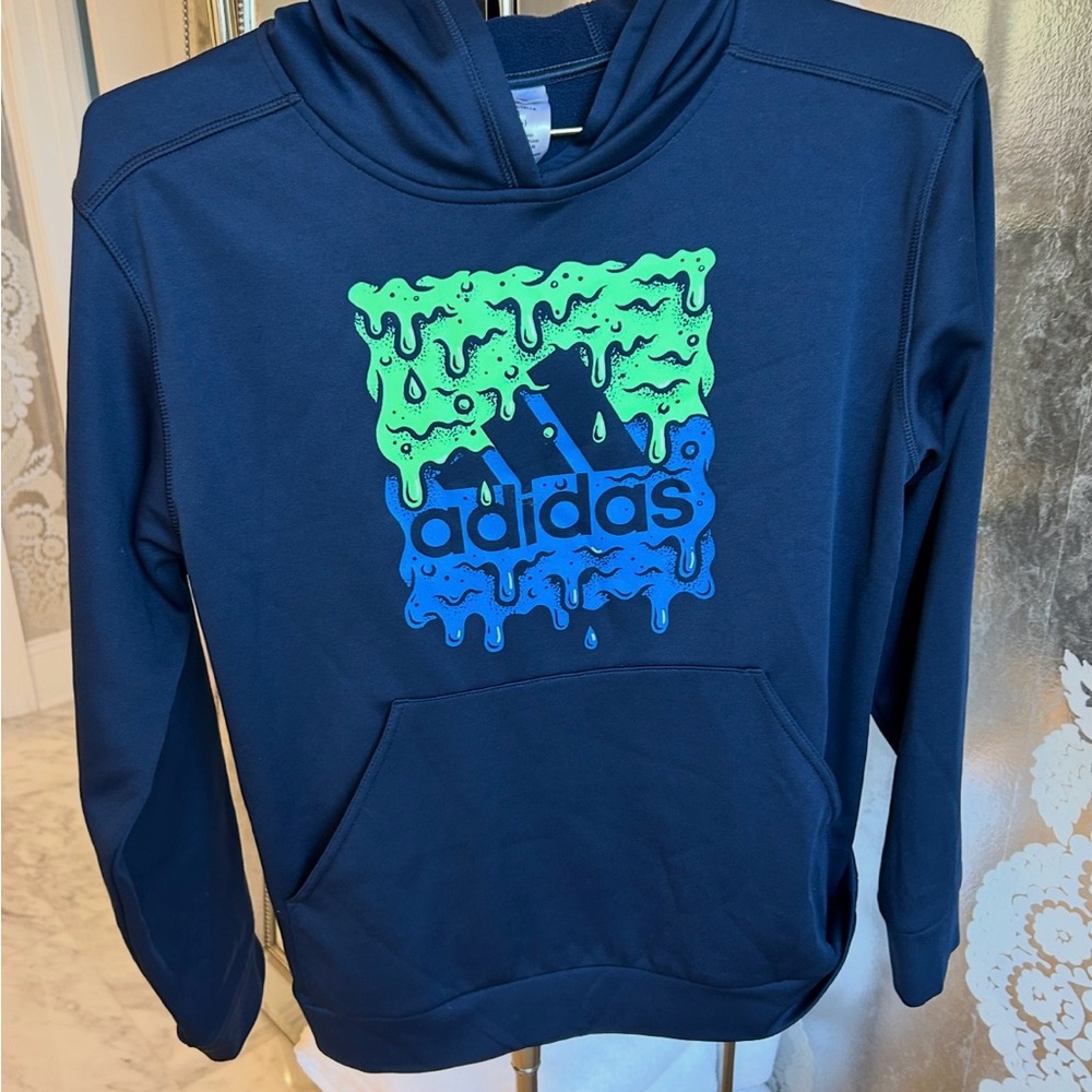 Adidas Kids Navy and Lime Drip Hoodie